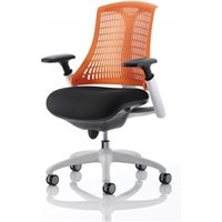Flex Task Operator Chair White Frame Black Fabric Seat - Orange Back - Arms