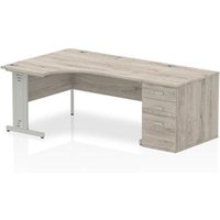 Impulse 1600mm Left Crescent Desk Grey Oak Silver Leg + Desk High Ped