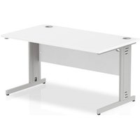 Impulse 1400 x 800mm Straight Office Desk White Top Silver Cable