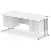 Impulse 1800 x 800mm Straight Office Desk White Top Silver Cantilever