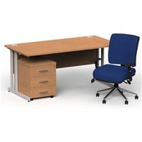 Impulse 1800mm Straight Office Desk Oak Top Silver Cantilever Leg with