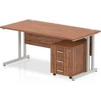 Impulse 1200 x 800mm Straight Office Desk Walnut Top Silver Cantilever