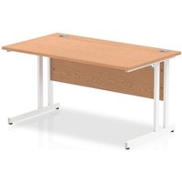 Impulse 1400 x 800mm Straight Office Desk Oak Top White Cantilever Leg