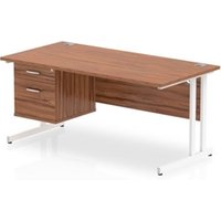 Impulse 1600 x 800mm Straight Office Desk Walnut Top White Cantilever