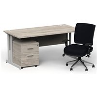Impulse 1800 Silver Cant Desk Grey Oak + 2 Dr Mobile Ped & Chiro Black