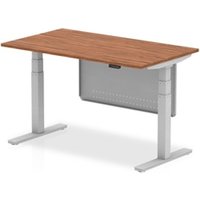 Air 1400x800 Height Adjustable Desk Walnut Silver Leg Modesty Panel