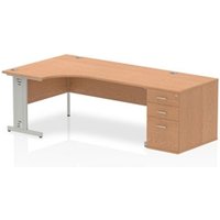 Impulse 1800mm Left Crescent Office Desk Oak Top Silver Cable Managed