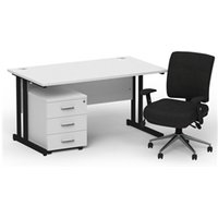 Impulse 1400 Black Cant Desk White + 3 Dr Mobile Ped & Chiro Black