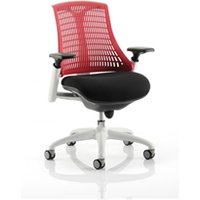 Flex Task Operator Chair White Frame Black Fabric Seat - Red Back - Arms
