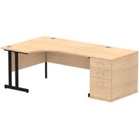 Impulse 1600 LH Crescent Desk Maple Black Cantilever 800 Desk High Ped