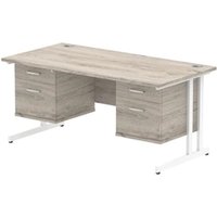 Impulse 1600x800 Desk Grey White Oak Cantilever + 2x Fixed Pedestal