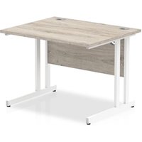 Impulse 1000 x 800mm Straight Desk Grey Oak Top White Cantilever Leg