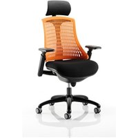 Flex Task Operator Chair Black Frame - Black Fabric Seat Orange Back - Arms - Headrest
