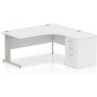 Impulse 1600mm Right Crescent Office Desk White Top Silver Cable