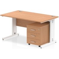 Impulse 1400 x 800mm Straight Office Desk Oak Top White Cable Managed