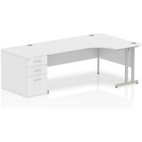 Impulse 1800mm Right Crescent Office Desk White Top Silver Cantilever