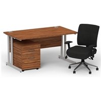 Impulse 1400 Silver Cant Desk Walnut + 2 Dr Mobile Ped & Chiro Black