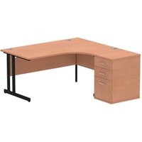 Impulse 1600 RH Crescent Desk Beech Black Cantilever 600 Desk High Ped