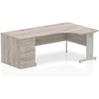 Impulse 1600mm Right Crescent Desk Grey Oak Silver Leg + Desk High Ped