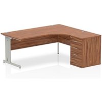 Impulse 1800mm Right Crescent Office Desk Walnut Top Silver Cable