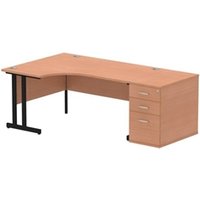 Impulse 1600 LH Crescent Desk Beech Black Cantilever 800 Desk High Ped