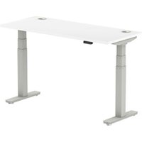 Air 1400x600mm Height Adjustable Desk White Top Cable Ports Silver Leg