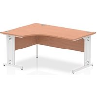Impulse 1600mm Left Crescent Office Desk Oak Top White Cable Managed