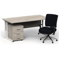 Impulse 1800 White Cant Desk Grey Oak + 3 Dr Mobile Ped & Chiro Black