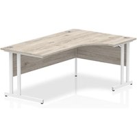 Impulse 1800mm Right Crescent Desk Grey Oak Top White Cantilever Leg