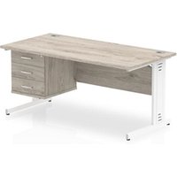 Impulse 1600 x 800mm Straight Office Desk Grey Oak Top White Cable