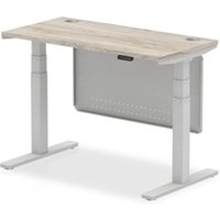 Air 1200x600 Height Adjustable Desk Grey Oak CP Silver Leg Modesty Pnl