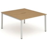 Evolve Plus 1400mm B2B 2 Person Office Bench Desk Oak Top Silver Frame