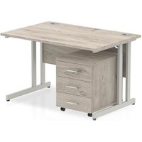 Impulse 1200x800mm Desk Grey Oak Silver Cantilever Leg and Mobile Ped