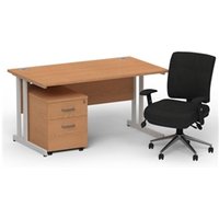Impulse 1400mm Straight Office Desk Oak Top Silver Cantilever Leg with