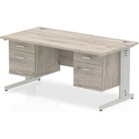 Impulse 1600 x 800mm Straight Office Desk Grey Oak Top Silver Cable