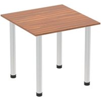 Impulse 800mm Square Table Walnut Top Brushed Aluminium Post Leg