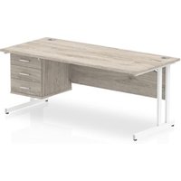Impulse 1800 Rectangle White Cant Leg Desk Grey Oak 1 x 3 Drawer Fixed