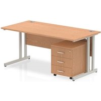 Impulse 1200 x 800mm Straight Office Desk Oak Top Silver Cantilever