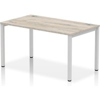 Impulse Bench Single Row 1400 Silver Frame Office Bench Desk Grey Oak
