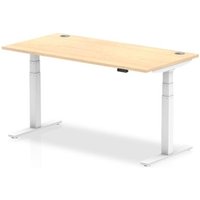 Air 1600x800mm Height Adjustable Desk Maple Top Cable Ports White Leg