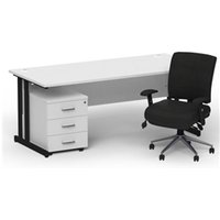 Impulse 1800 Black Cant Desk White + 3 Dr Mobile Ped & Chiro Black