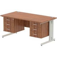 Impulse 1600x800 Desk Walnut Silver Cable Managed + 2x Fixed Pedestal