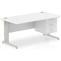 Impulse 1600x800 Desk White Silver Cable Managed Leg + Fixed Pedestal