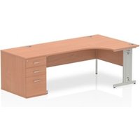 Impulse 1800mm Right Crescent Office Desk Beech Top Silver Cable