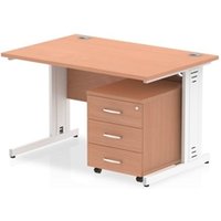 Impulse 1200x800mm Desk Beech Top White Cable Managed Leg + Mobile Ped