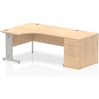 Impulse 1600mm Left Crescent Office Desk Maple Top Silver Cable