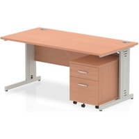 Impulse 1600x800mm Desk Beech Top Silver Cable Managed Leg+ Mobile Ped
