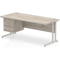 Impulse 1800 Rectangle Silver Cant Leg Desk Grey Oak 1 x 3 Drawer Fixe