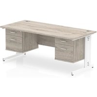 Impulse 1800 x 800mm Straight Office Desk Grey Oak Top White Cable