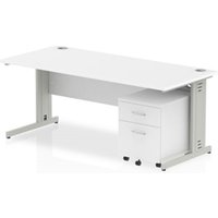 Impulse 1800x800 Desk White Top Silver Cable Managed Leg+ Mobile Ped